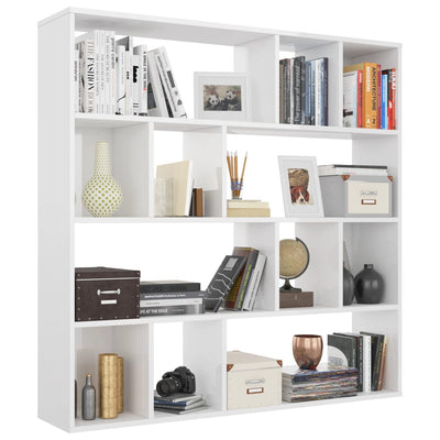 Dealsmate  Room Divider/Book Cabinet High Gloss White 110x24x110 cm Engineered Wood