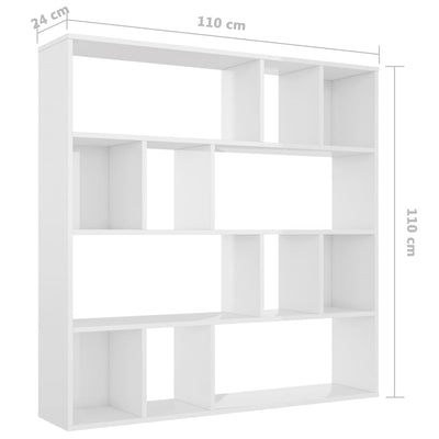 Dealsmate  Room Divider/Book Cabinet High Gloss White 110x24x110 cm Engineered Wood