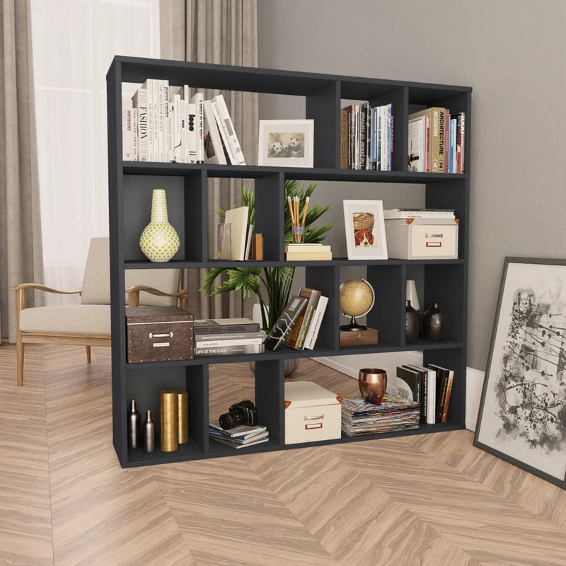 Dealsmate  Room Divider/Book Cabinet High Gloss Black 110x24x110 cm Chipboard