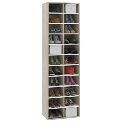 Dealsmate  Shoe Cabinet White and Sonoma Oak 54x34x183 cm Chipboard