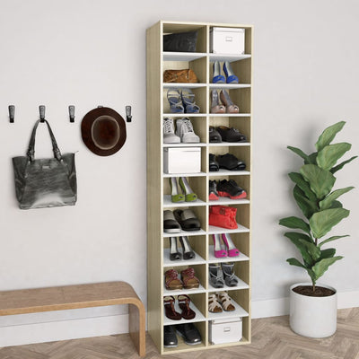 Dealsmate  Shoe Cabinet White and Sonoma Oak 54x34x183 cm Chipboard