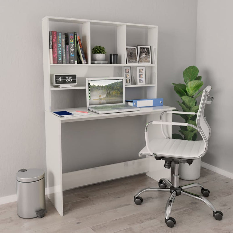 Dealsmate  Desk with Shelves High Gloss White 110x45x157 cm Engineered Wood