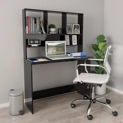 Dealsmate  Desk with Shelves High Gloss Black 110x45x157 cm Engineered Wood