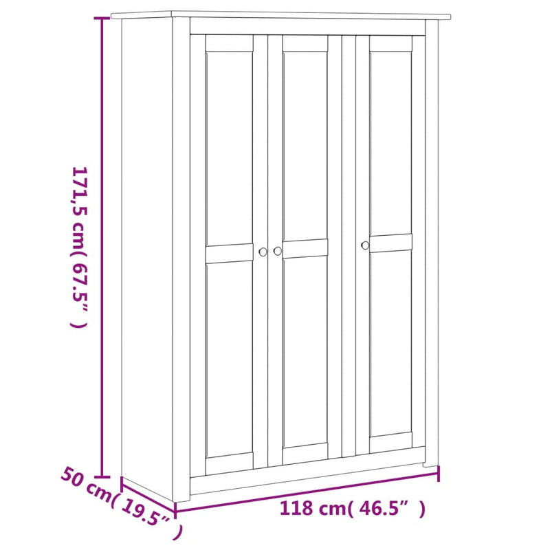 Dealsmate  3-Door Wardrobe 118x50x171.5 cm Pine Panama Range