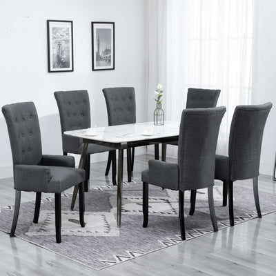 Dealsmate  Dining Chairs with Armrests 6 pcs Dark Grey Fabric