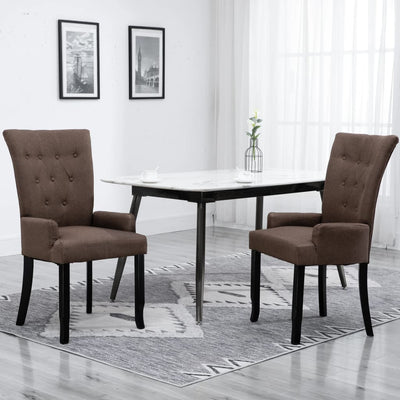 Dealsmate  Dining Chairs with Armrests 2 pcs Brown Fabric