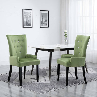 Dealsmate  Dining Chair with Armrests 2 pcs Light Green Velvet