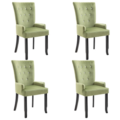 Dealsmate  Dining Chair with Armrests 4 pcs Light Green Velvet