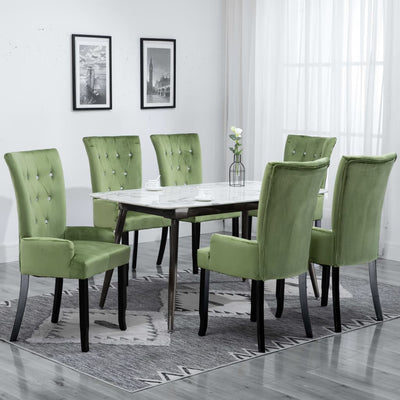 Dealsmate  Dining Chair with Armrests 6 pcs Light Green Velvet
