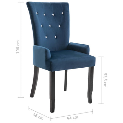 Dealsmate  Dining Chair with Armrests 6 pcs Dark Blue Velvet