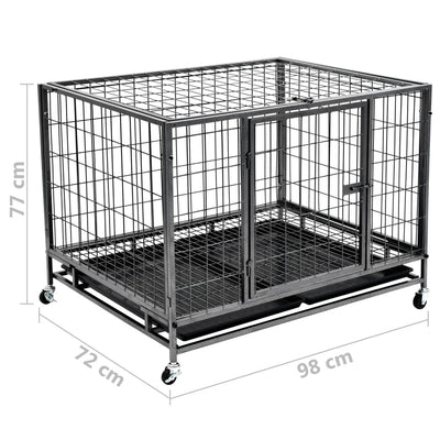 Dealsmate  Heavy Duty Dog Cage with Wheels Steel 98x72x77 cm