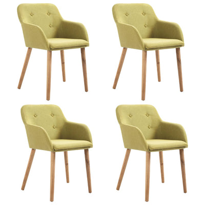 Dealsmate  Dining Chairs 4 pcs Green Fabric and Solid Oak Wood