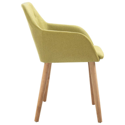 Dealsmate  Dining Chairs 4 pcs Green Fabric and Solid Oak Wood