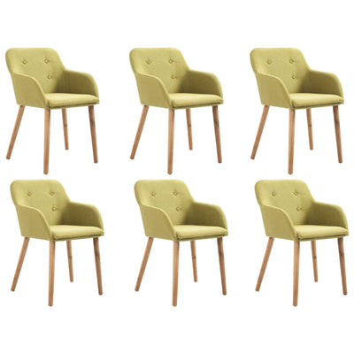 Dealsmate  Dining Chairs 6 pcs Green Fabric and Solid Oak Wood