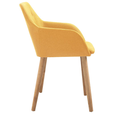 Dealsmate  Dining Chairs 4 pcs Yellow Fabric and Solid Oak Wood