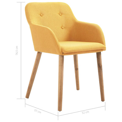 Dealsmate  Dining Chairs 4 pcs Yellow Fabric and Solid Oak Wood
