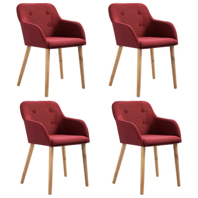 Dealsmate  Dining Chairs 4 pcs Wine Red Fabric and Solid Oak Wood
