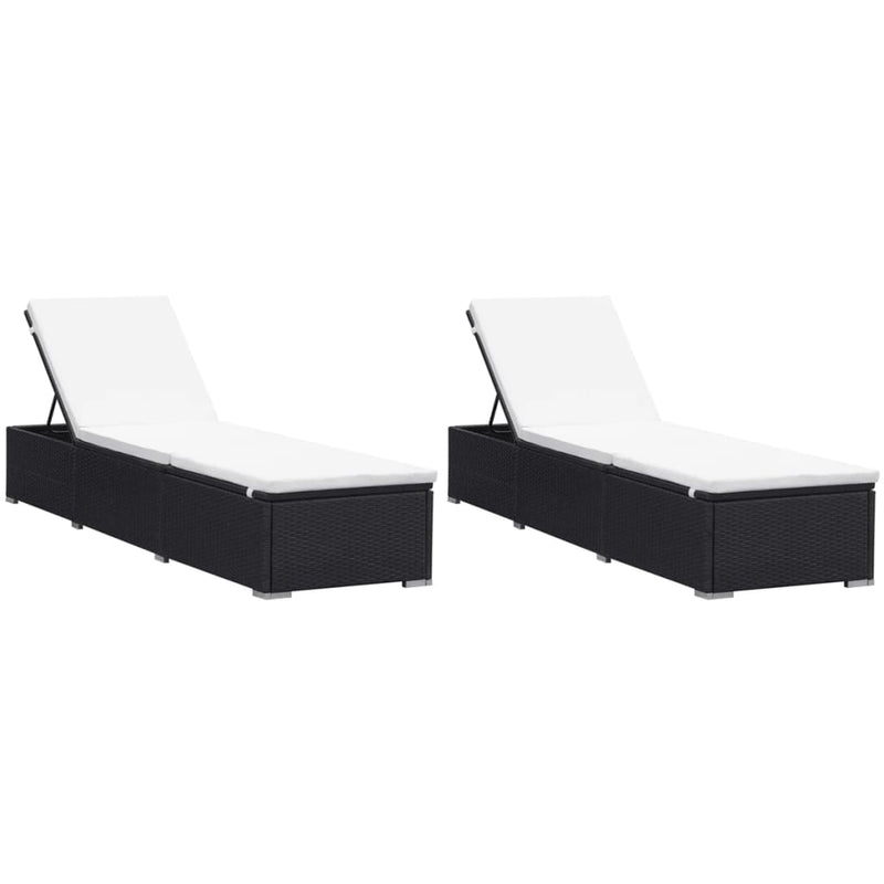 Dealsmate  Sun Loungers with Cushions 2 pcs Poly Rattan Black