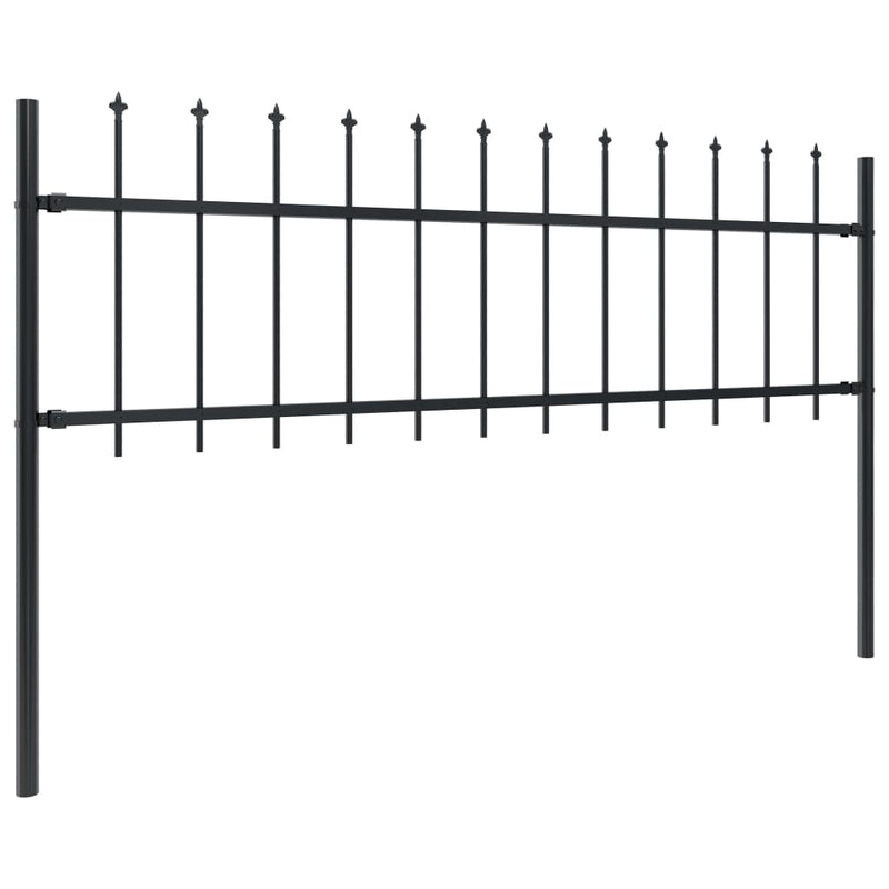 Dealsmate  Garden Fence with Spear Top Steel 8.5 m Black