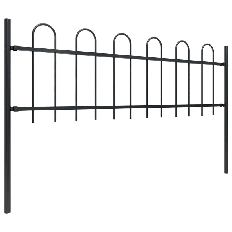 Dealsmate  Garden Fence with Hoop Top Steel 13.6 m Black