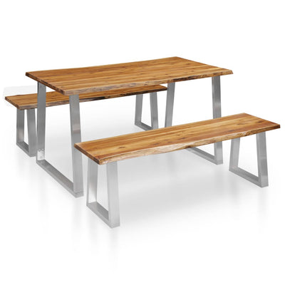 Dealsmate  3 Piece Dining Set Solid Acacia Wood Brown