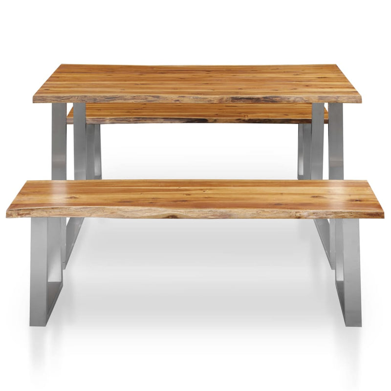 Dealsmate  3 Piece Dining Set Solid Acacia Wood Brown