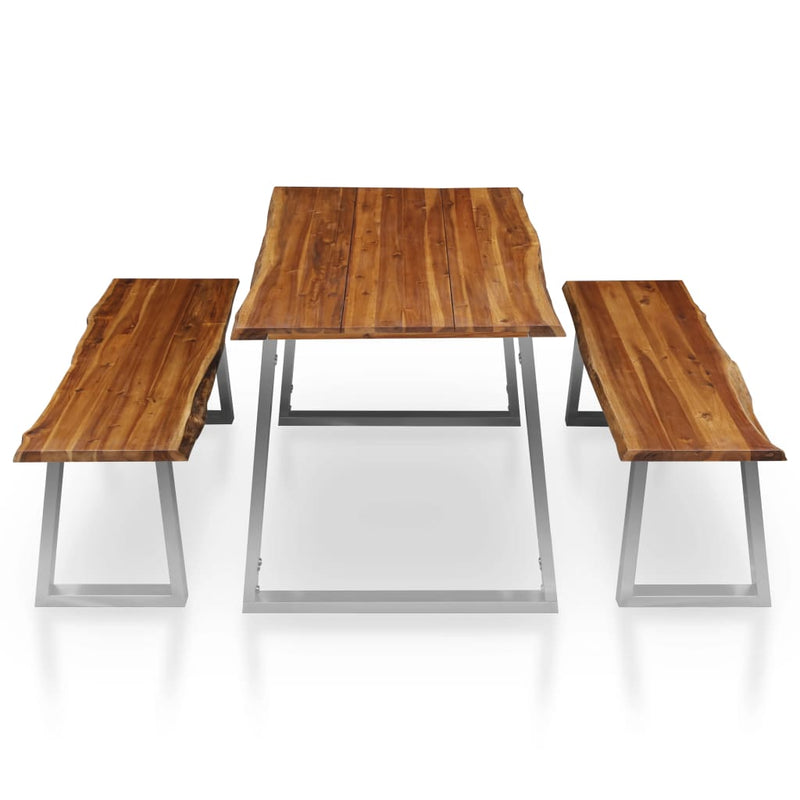 Dealsmate  3 Piece Dining Set Solid Acacia Wood Brown