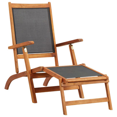 Dealsmate  Outdoor Deck Chair Solid Acacia Wood and Textilene