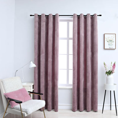 Dealsmate  Blackout Curtains with Rings 2 pcs Velvet Antique Pink 140x245 cm