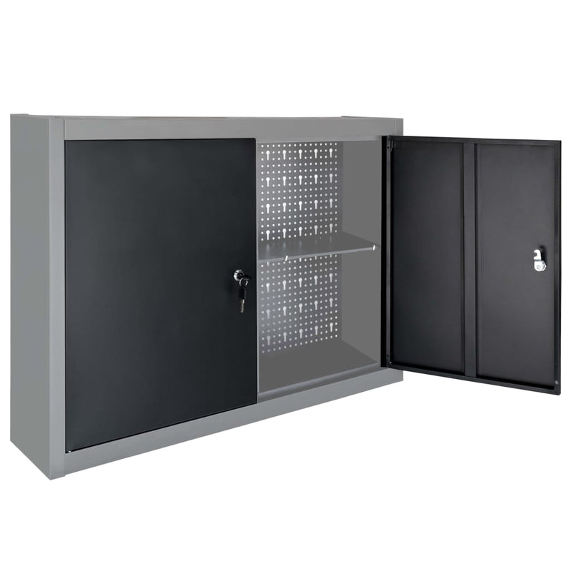Dealsmate  Wall Mounted Tool Cabinet Industrial Style Metal Grey and Black