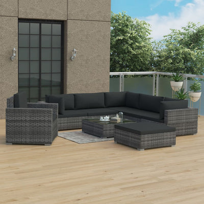 Dealsmate  8 Piece Garden Lounge Set with Cushions Poly Rattan Grey