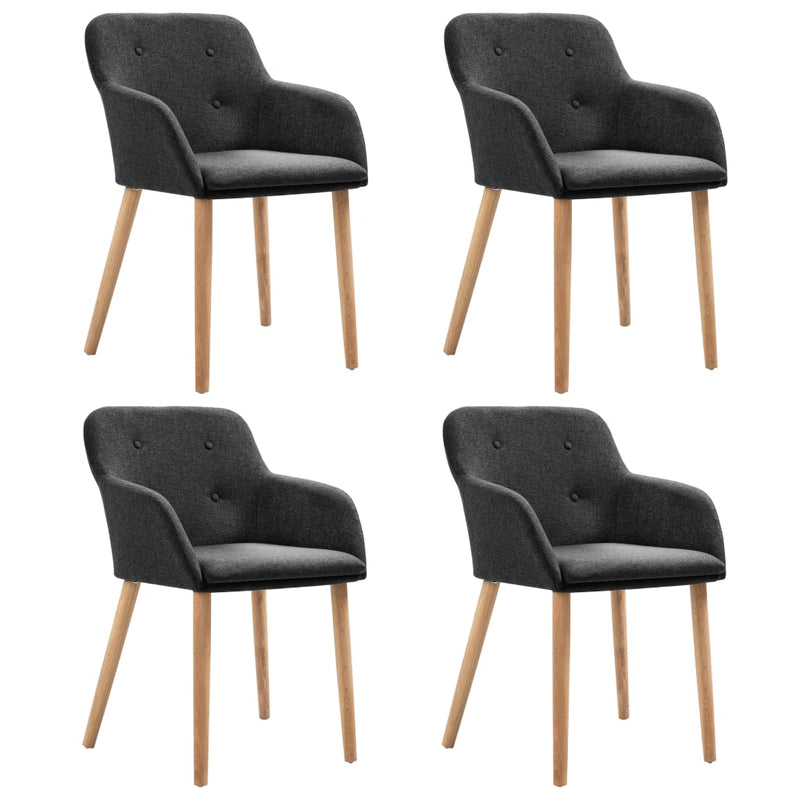 Dealsmate  Dining Chairs 4 pcs Dark Grey Fabric and Solid Oak Wood