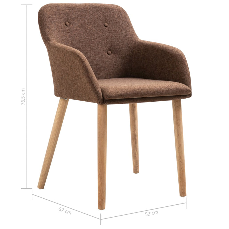 Dealsmate  Dining Chairs 4 pcs Brown Fabric and Solid Oak Wood