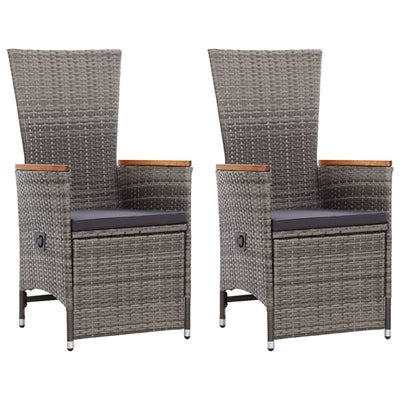Dealsmate  Reclining Garden Chairs 2 pcs with Cushions Poly Rattan Grey
