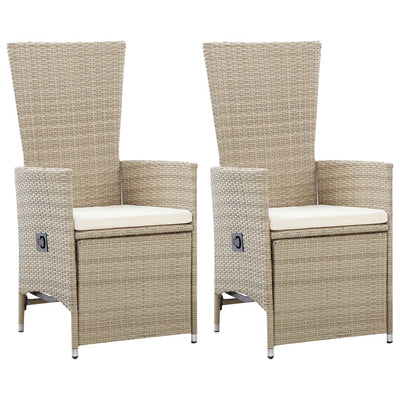 Dealsmate  Reclining Garden Chairs 2 pcs with Cushions Poly Rattan Beige