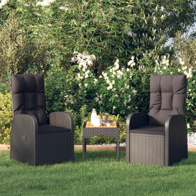 Dealsmate  Reclining Garden Chairs 2 pcs with Cushions Poly Rattan Black
