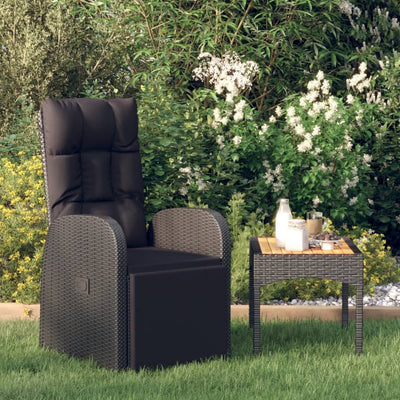 Dealsmate  Reclining Garden Chair with Cushion Poly Rattan Black
