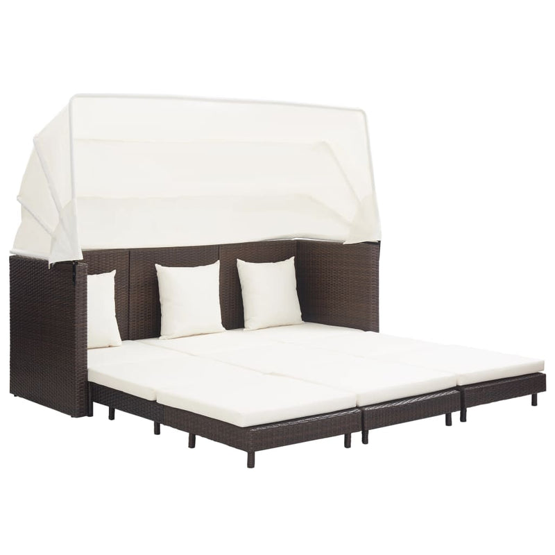 Dealsmate  Extendable 3-Seater Sofa Bed with Roof Poly Rattan Brown