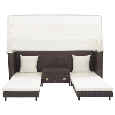Dealsmate  Extendable 3-Seater Sofa Bed with Roof Poly Rattan Brown