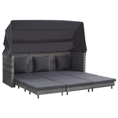 Dealsmate  Extendable 3-Seater Sofa Bed with Roof Poly Rattan Grey