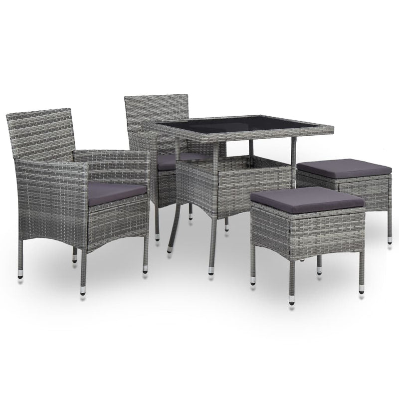 Dealsmate  5 Piece Outdoor Dining Set Grey Poly Rattan and Glass