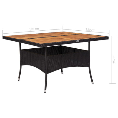 Dealsmate  Outdoor Dining Table Black Poly Rattan and Solid Acacia Wood