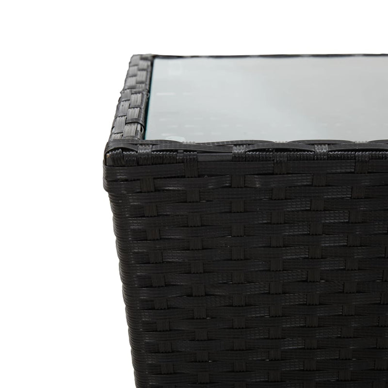 Dealsmate  Tea Table Black 41.5x41.5x43 cm Poly Rattan and Tempered Glass