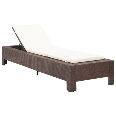 Dealsmate  Sunbed with Cushion Brown Poly Rattan