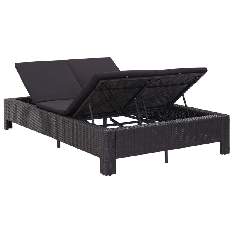 Dealsmate  2-Person Sunbed with Cushion Black Poly Rattan