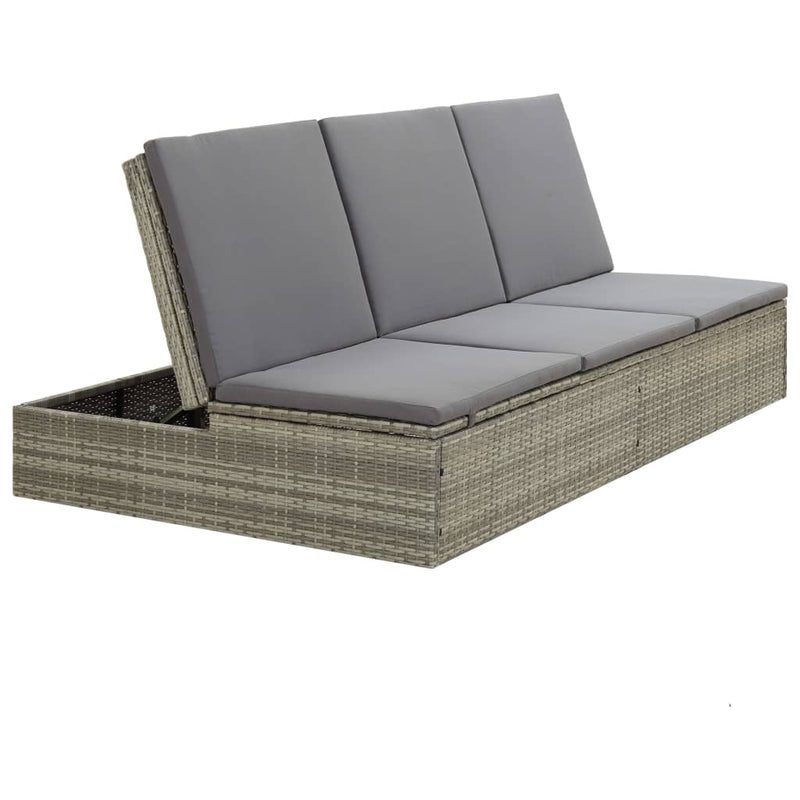 Dealsmate  Convertible Sun Bed with Cushion Poly Rattan Grey