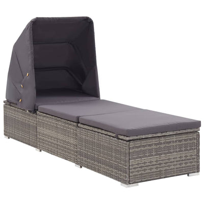 Dealsmate  Sun Lounger with Canopy and Cushion Poly Rattan Grey