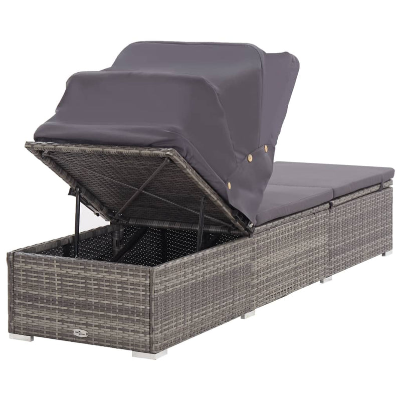 Dealsmate  Sun Lounger with Canopy and Cushion Poly Rattan Grey