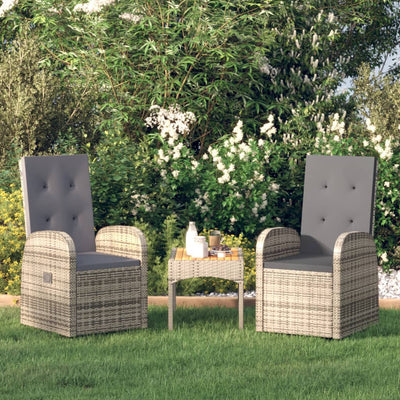Dealsmate  Reclining Garden Chairs 2 pcs with Cushions Poly Rattan Grey