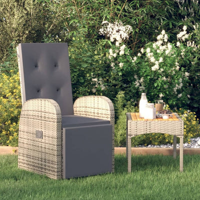Dealsmate  Reclining Garden Chair with Cushion Poly Rattan Grey